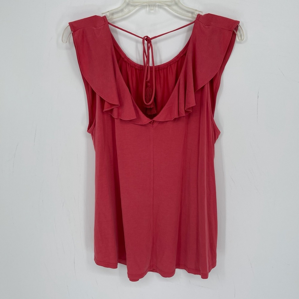 LOFT Women's Pink Ruffle Back Tassel Tie Knit Top Size Large - Picture 3 of 7